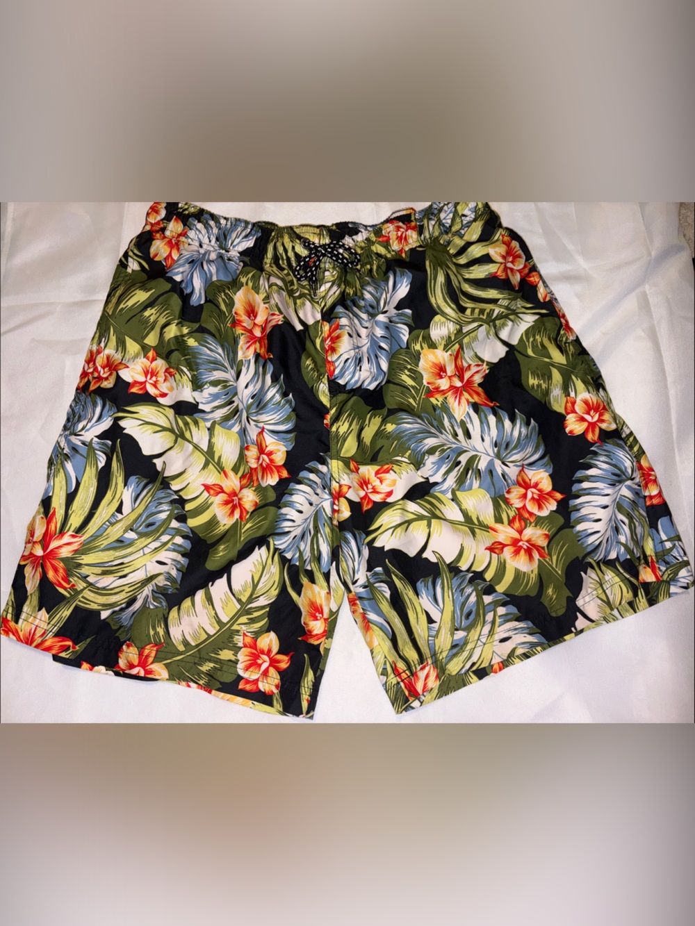 OP Men's Black Tropical Floral Swim Trunks Large